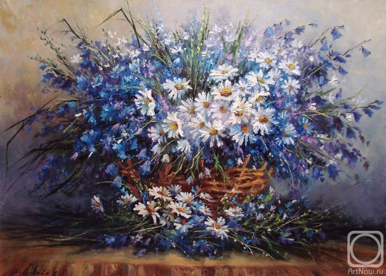 Grokhotova Svetlana. Daisies and cornflowers in a bulb