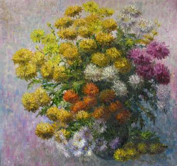 Parade of chrysanthemums in one bouquet