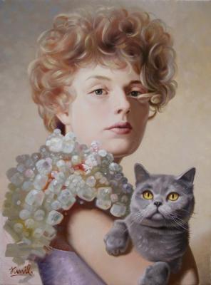 Portrait of a cat and its mistress. Beysheev Kemel