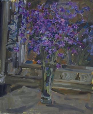 Bluebells on the background of a mirror. Blinkova Anzhela