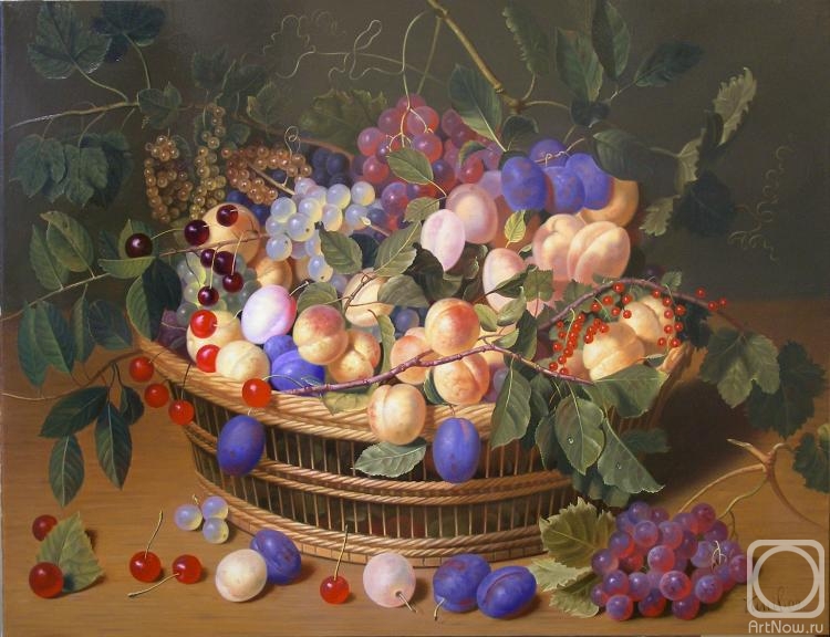 Beysheev Kemel. Plums and apricots in a basket