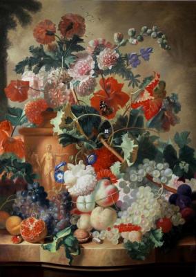 Flowers in a vase on a marble table. Beysheev Kemel