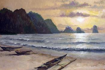 Ocean breeze with a Polynesian boats