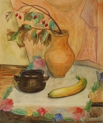 Still Life with Banana and Berry Twig