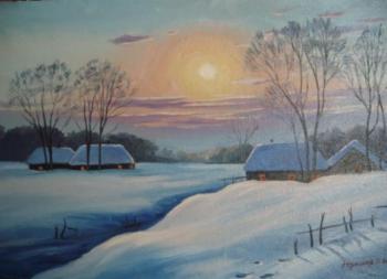 Winter evening in the village. Chernyshev Andrei