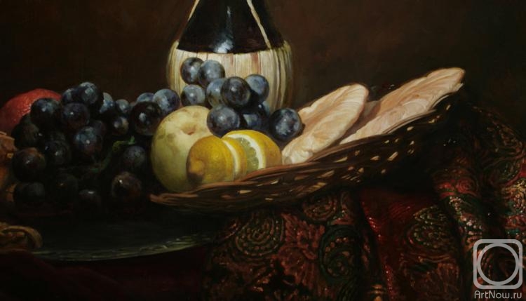 Mironov Andrey. Still life with wine, fruit and honey (fragment)
