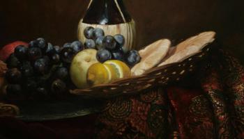 Still life with wine, fruit and honey (fragment). Mironov Andrey