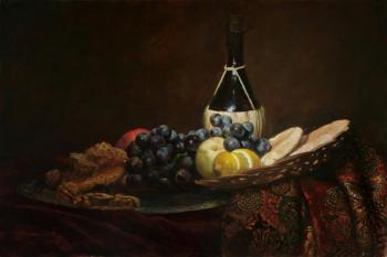 Still life with wine, fruit and honey. Mironov Andrey
