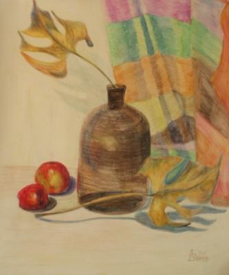 Still Life with Wine Bottle and Dry Leaves. Lukaneva Larissa