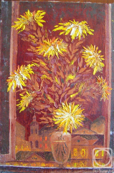 Naddachin Sergey. Chrysanthemums by the window