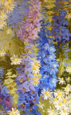 Delphiniums in daisies. Yakimenko Marina