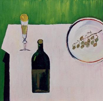 Still life with a bottle of white wine. Vasilyev Alexey
