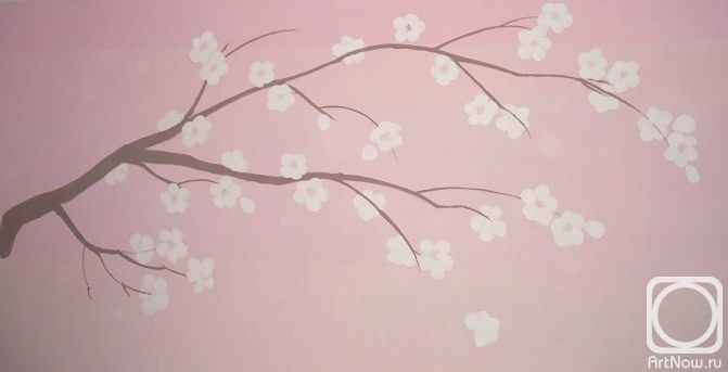 Kruppa Natalia. Cherry branch. Bedroom wall painting