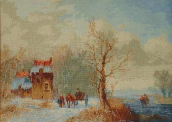 "A winter Landsoape With Skaters On A Frosen waterway" Jacobus Van Der Stok