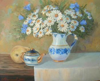 Still life with daisies and teapot. Plotnikov Alexander