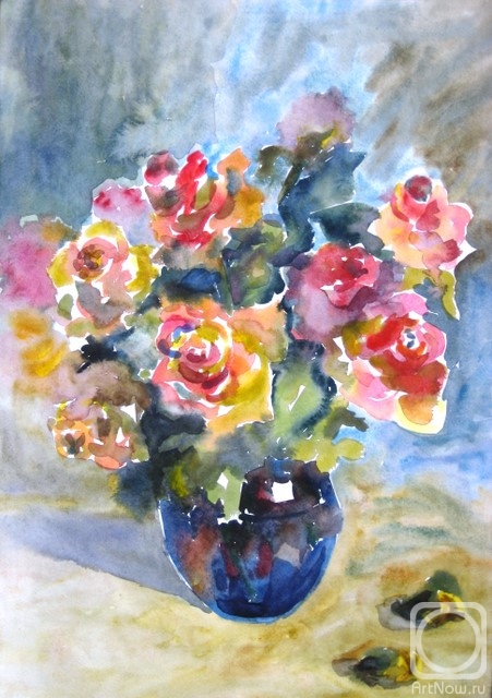 Safronova Nastassiya. Roses in a blue vase