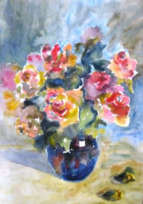 Roses in a blue vase. Safronova Nastassiya
