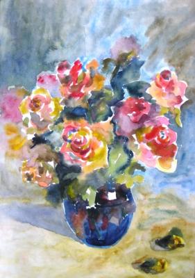 Roses in a blue vase