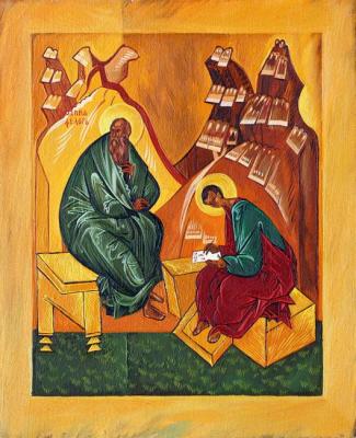 A copy of the icon of "St. John the Theologian and Prokhor" Beginning of the XV century. Novgorod school
