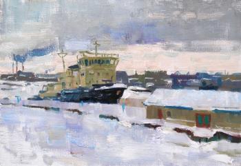 Icebreaker. Winter on Neva River