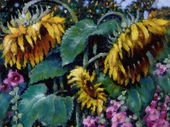 The sunflowers and hollyhocks. Ivanova Olga