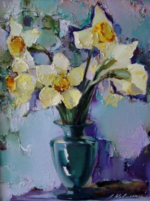 Flowers in blue vase. Kovalenko Lina