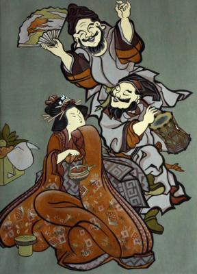 Allegory of happiness and riches. Composition on motives of Japanese engravings