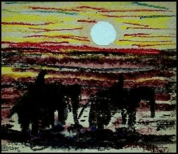 Sunset and elephants with their rods. 2006. Makeev Sergey