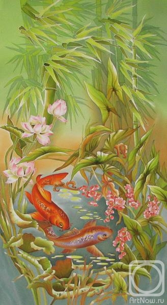 Ivlicheva Tatiana. Panel-batik "Fish and bamboo"