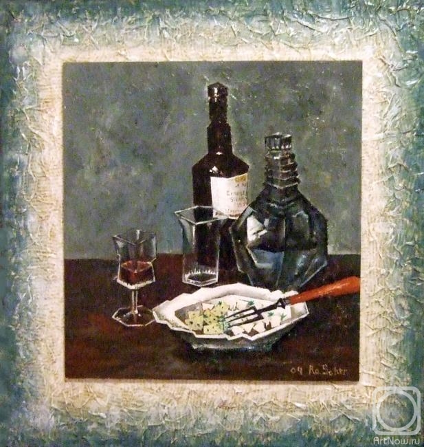 Schernego Roman. Still-life with wine and cheese