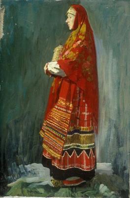 A young woman in a headscarf. Dolgaya Olga