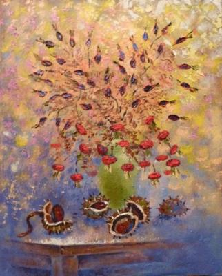 "Prickly" still life with rose hips and chestnuts. Naddachin Sergey