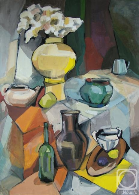 Petrovskaya Tatyana. Still life with milk-jug and yellow vase