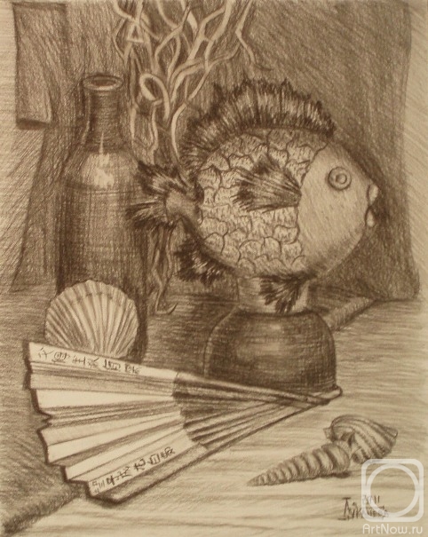 Lukaneva Larissa. Still Life with Ceramic Fish and Chinese Fan