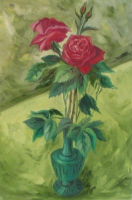 433 (Red roses in a green vase). Lukaneva Larissa