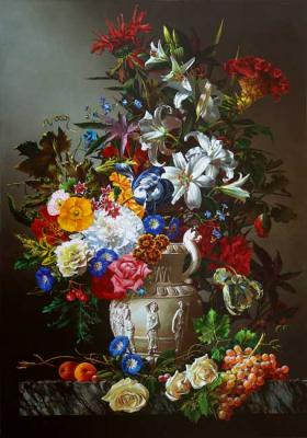 Still-life with flowers in white vase. Golovin Alexey
