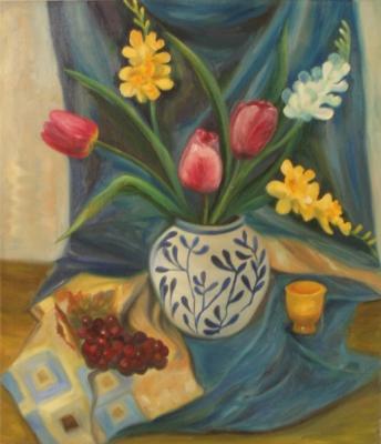 Still Life with Wine Grapes and Tulips. Lukaneva Larissa