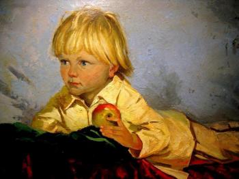 Daughter's portrait with apple. Batt Jacob