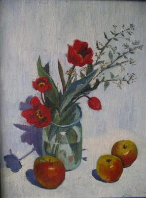 Still life. Apples and poppies. Vasilyev Alexey