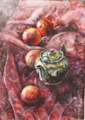 Still life. A teapot and fruits. Podporina Maria