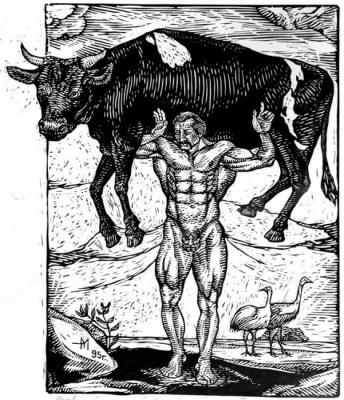 The Man Raising the Bull. Maxyutin Andrey