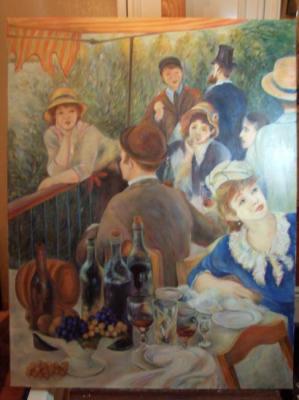 Copy of the painting by O. Renoir "Breakfast of the Rowers" (fragment). Ostraya Elena