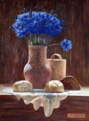 Cornflowers and bread (Splint). Krasnova Nina