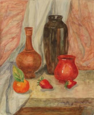 Still Life with Strawberry and Bowls. Lukaneva Larissa