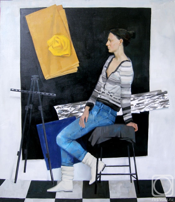 Kolobova Margarita. Portrait of a Girl on Black Square