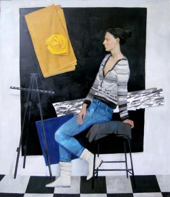Portrait of a Girl on Black Square