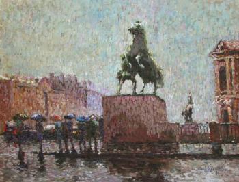 Klodtovskie horses in the rain. Konturiev Vaycheslav