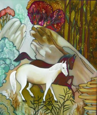 A walk down the river, on the damage of the seventh moon... Village horses (right side of the triptych)