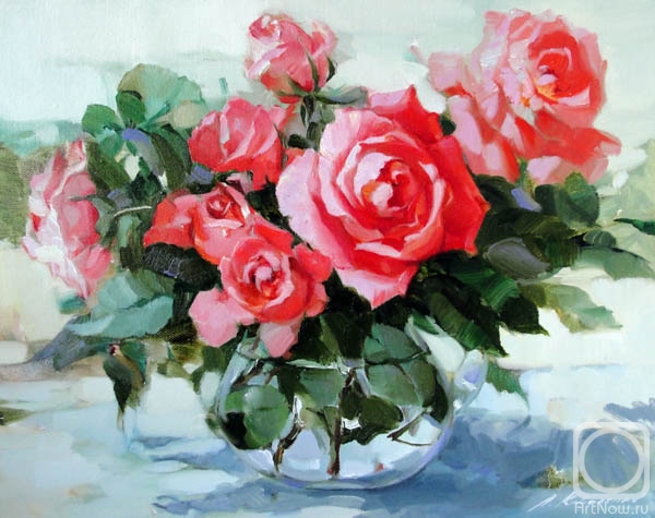 Kovalenko Lina. Bouguet of roses in garden (sketch)