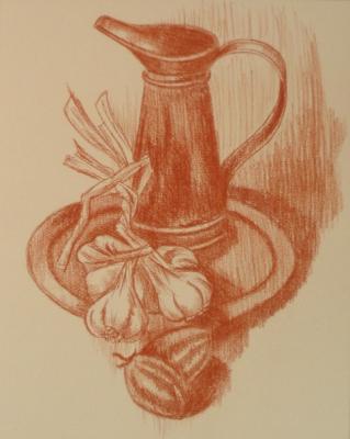 469 (Still life with jug and garlic). Lukaneva Larissa